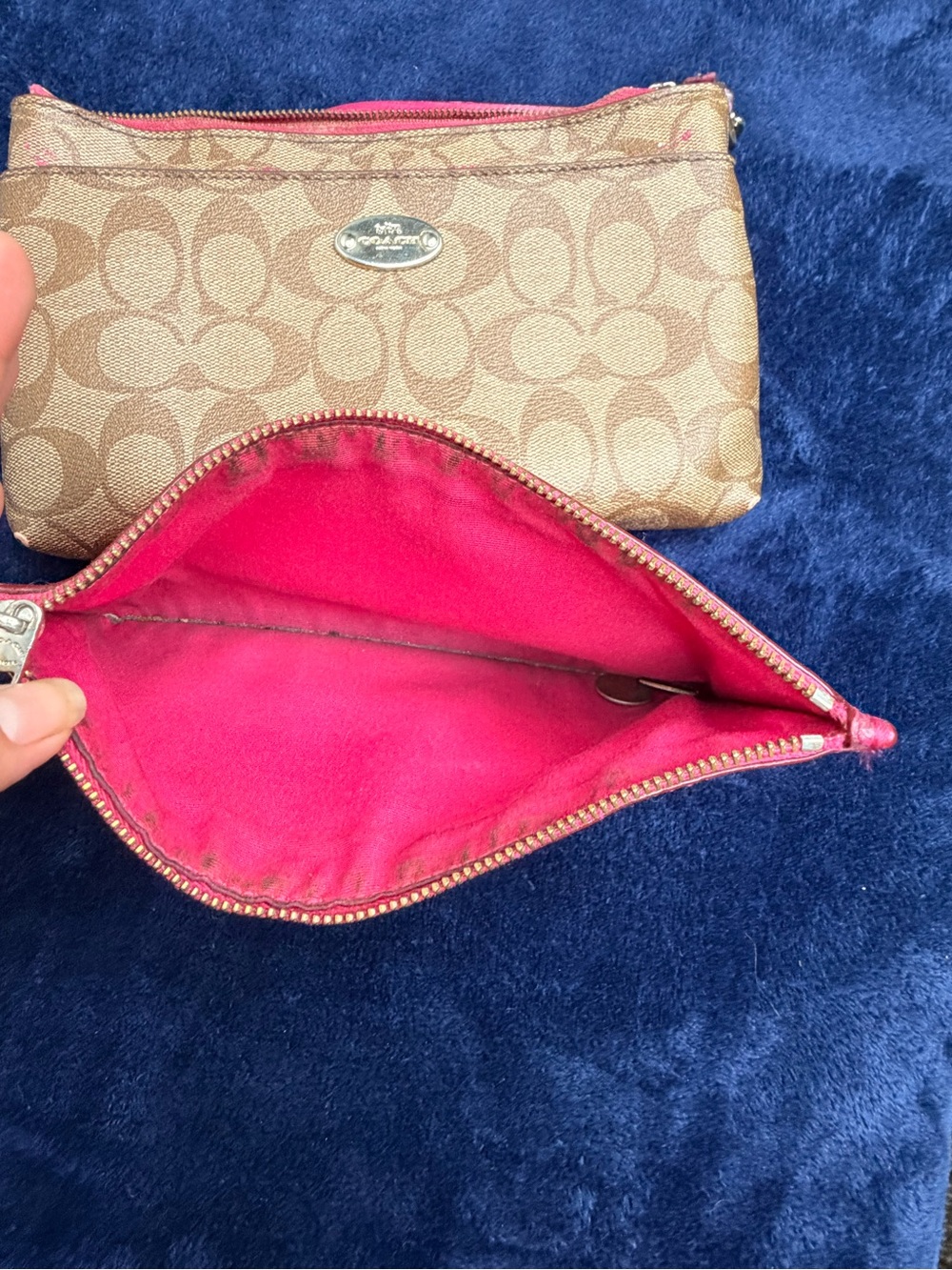 Coach Brown Signature Canvas Wristlet with Pink Trim - Picture 4 of 8
